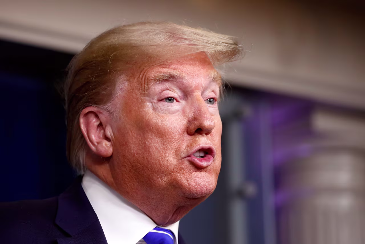 President Donald Trump speaks about the coronavirus in the James Brady Press Briefing Room of the White House on April 23.